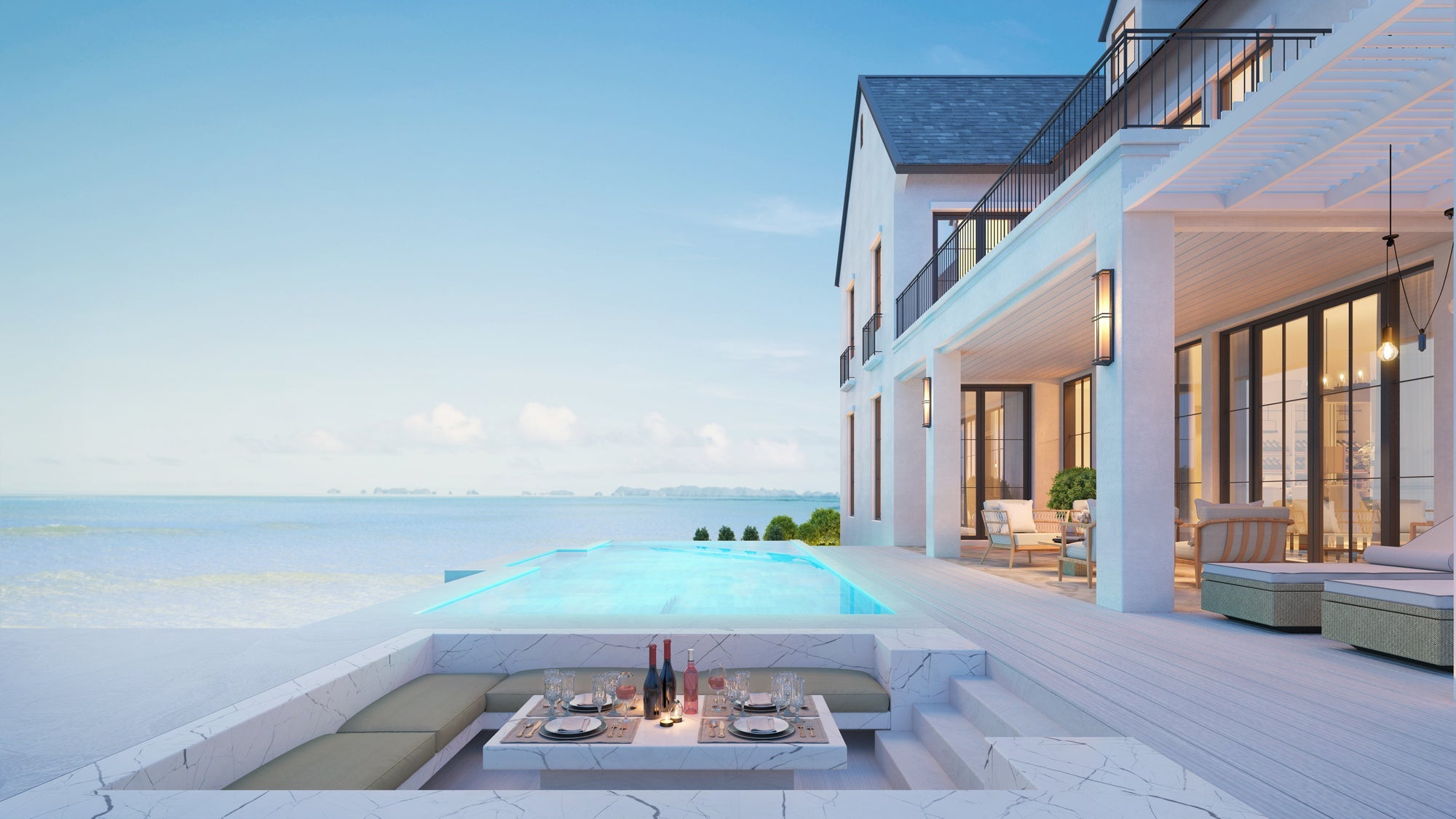 Home exterior beside a swimming pool