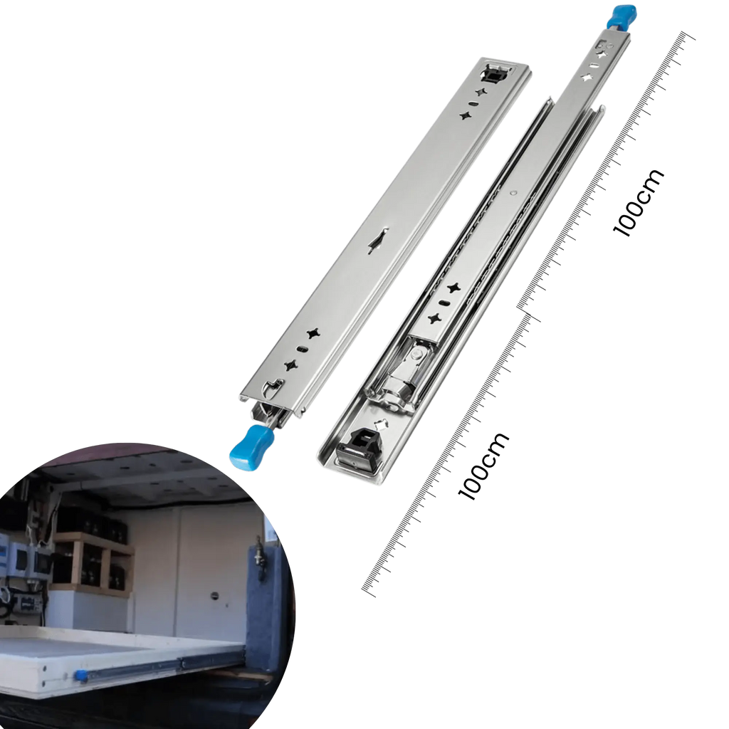 Heavy-duty 200cm ball bearing drawer slides, full extension, triple section, supporting up to 100kg load