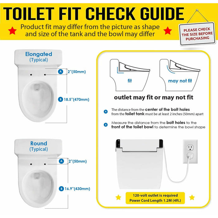Vovo Stylement Electronic Smart Bidet Seat in White with Heated, Warm Dry and Water and LED Nightlight Functions, VB-6000SR