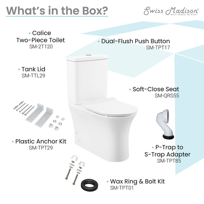 Swiss Madison Calice Two-Piece Elongated Rear Outlet Toilet Dual-Flush 0.8/1.28 gpf - SM-2T120