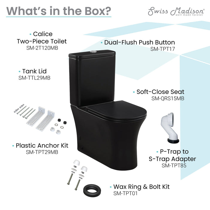 Swiss Madison Calice Two-Piece Elongated Rear Outlet Toilet Dual-Flush 0.8/1.28 gpf - SM-2T120
