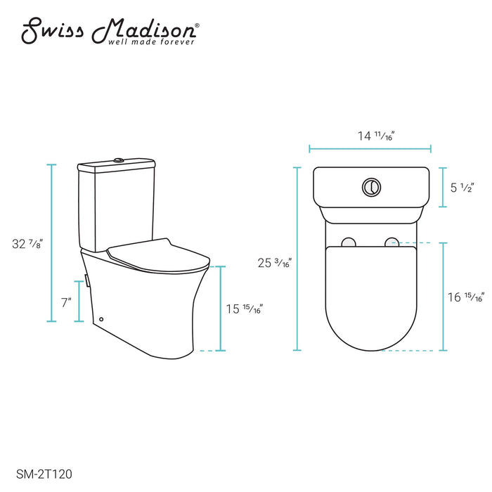 Swiss Madison Calice Two-Piece Elongated Rear Outlet Toilet Dual-Flush 0.8/1.28 gpf - SM-2T120