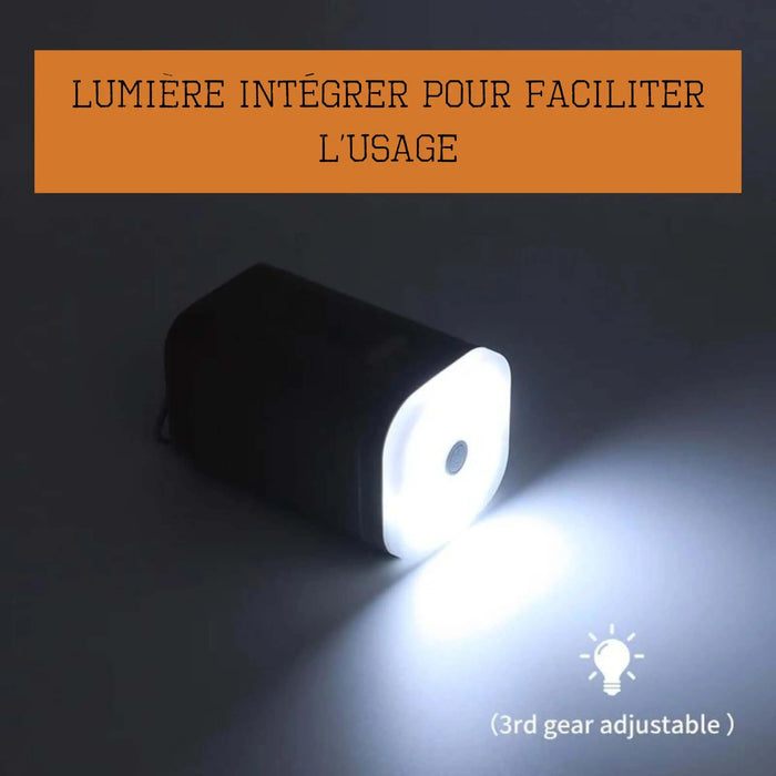 Pompe à air électrique 3 en 1 avec lumière intégrée, idéale pour le camping et les activités en extérieur, mode d'éclairage réglable.