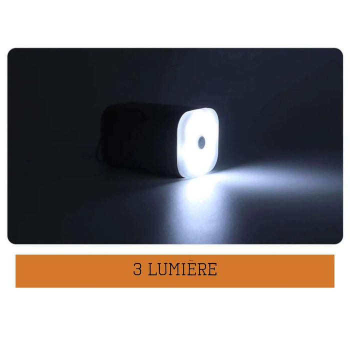 Éclairage puissant de la pompe à air électrique 3 en 1 pour le camping et les activités en extérieur, mettant en avant sa fonction de lumière intégrée.