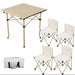 Table pliante en aluminium portable avec quatre chaises pliantes pour le camping et les pique-niques, design léger et compact avec sac de transport.