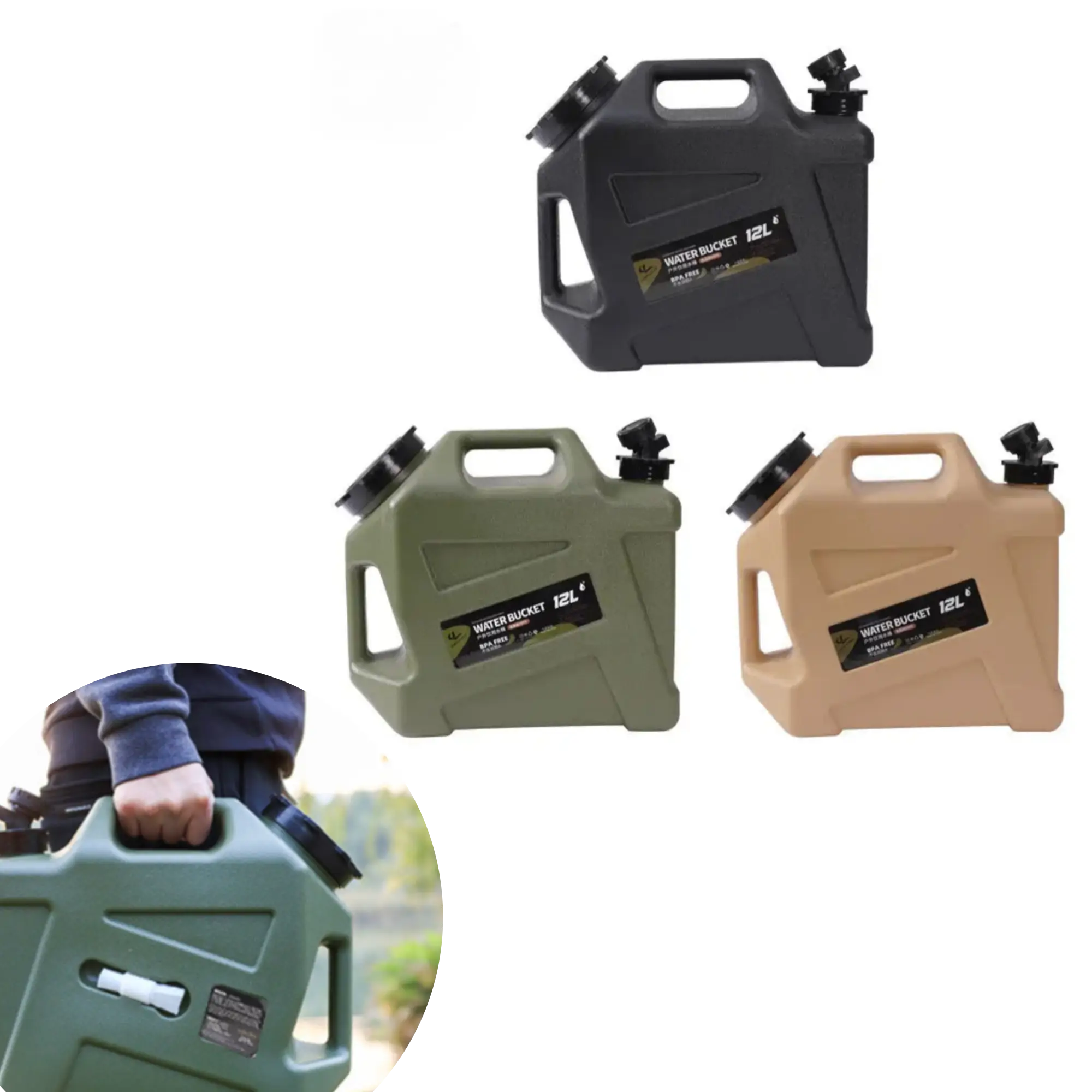 Réservoir de Stockage d’Eau 12L avec Robinet – Seau Portable en Plastique tente-de-toit.Shop