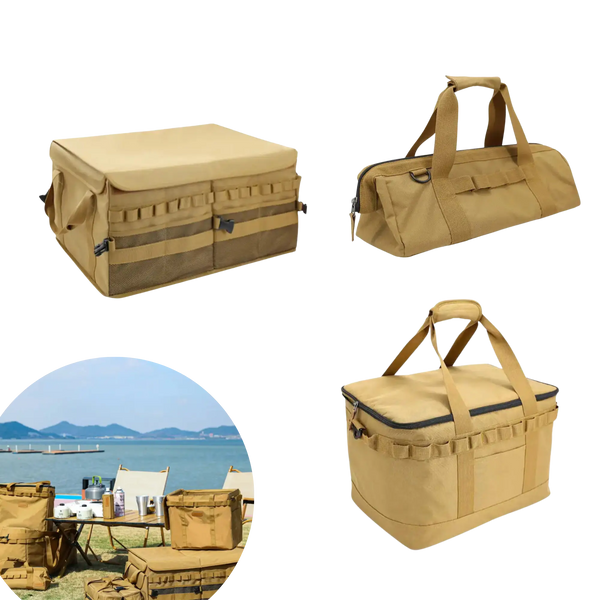 Sac de rangement de camping transfrontalier, ensemble d'outils de fournitures de plein air, boîte de rangement pliable pour camping.