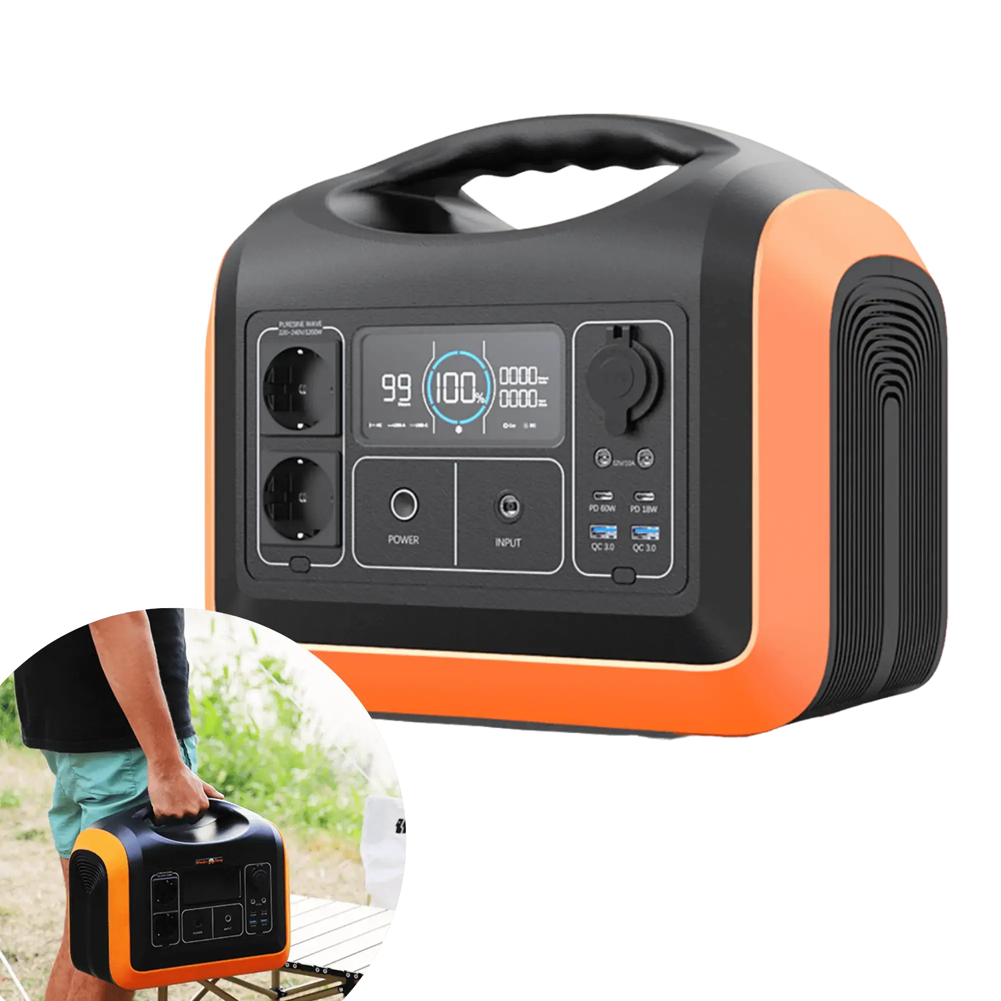 Portable battery kit 1200WH with 110W solar panels for travel, featuring lightweight design and powerful multi-level light.