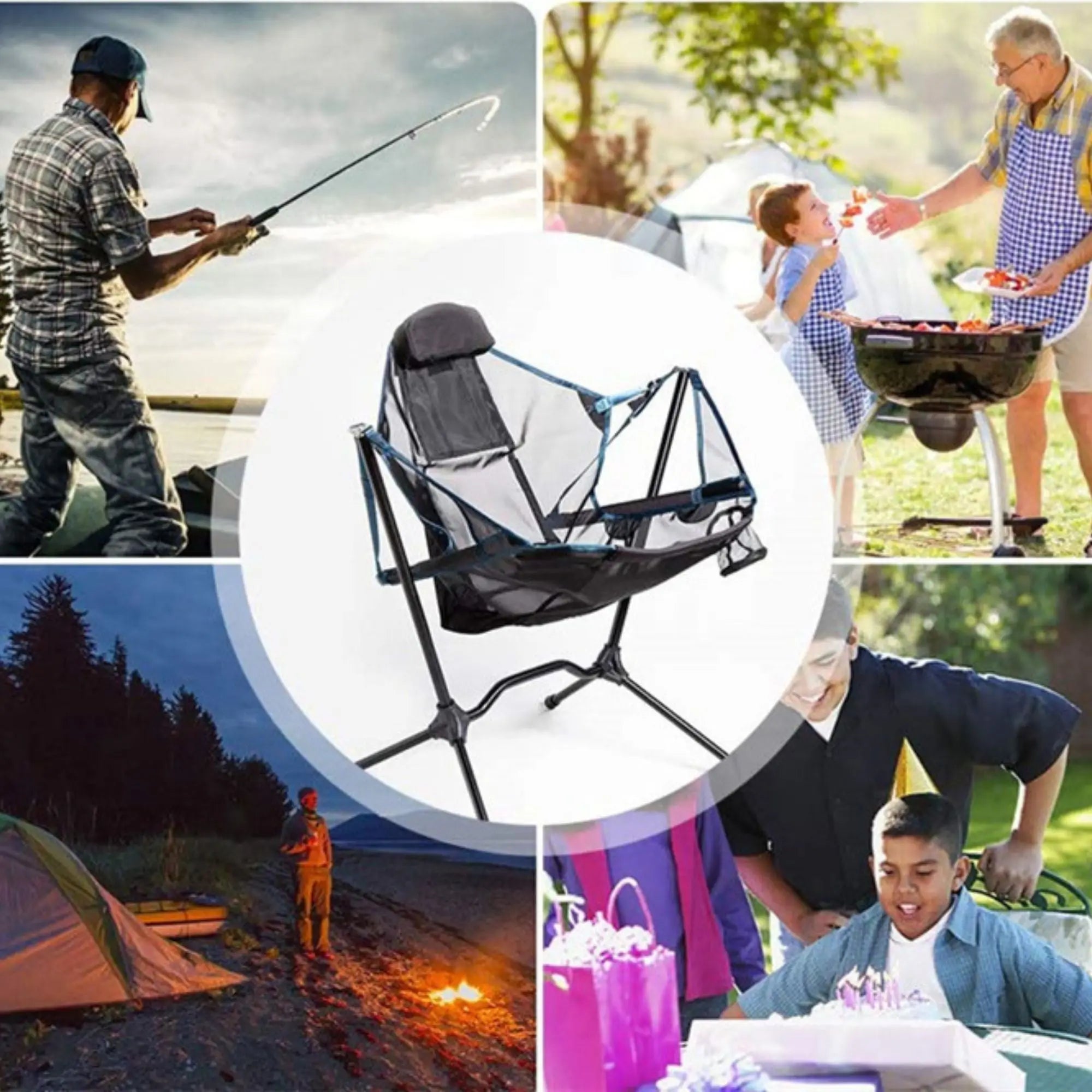 Chaise de camping pliante portable à bascule – Confort ultime en camping tente-de-toit.Shop