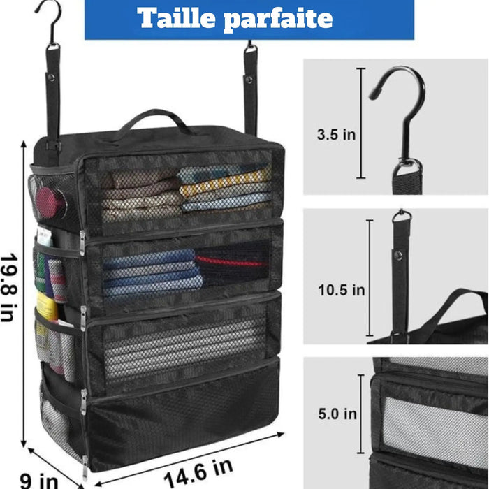 Organisateur de voiture Suspendu – Grand Rangement Pliable & Modulable pour Voyage Woody’s Camp