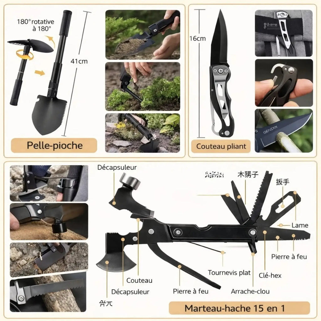 Contenu du kit de survie 72H avec outils