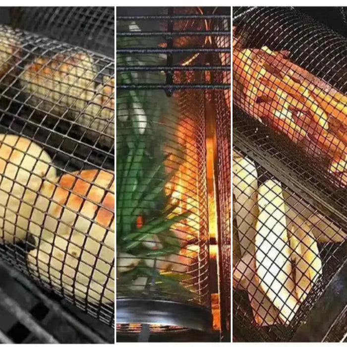 Panier de grillade rotatif pour barbecue de camping – Cage à griller en acier inoxydable