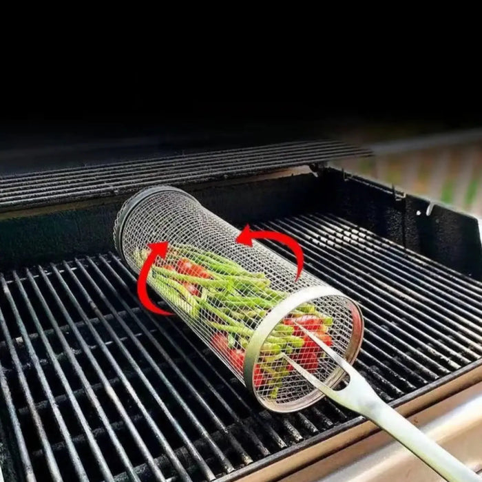Panier de grillade rotatif barbecue de camping – Cage de grill en acier inoxydable