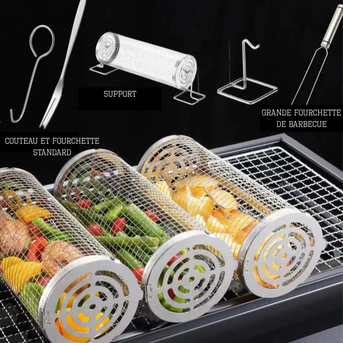 Panier de grillade rotatif pour barbecue de camping – Cage de grill en acier inoxydable