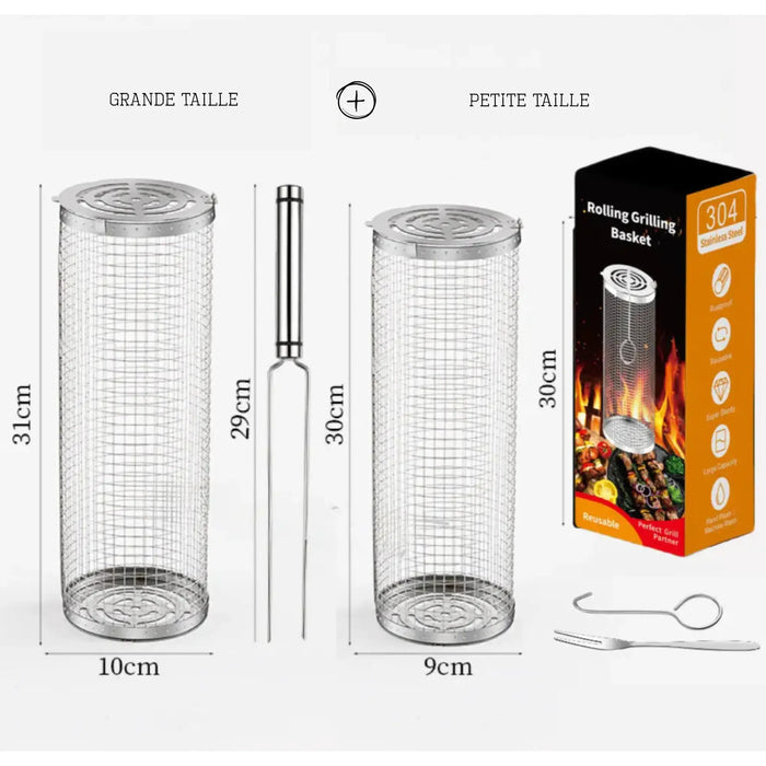 Panier de grillade rotatif pour barbecue de camping – Cage de grillade en acier inoxydable