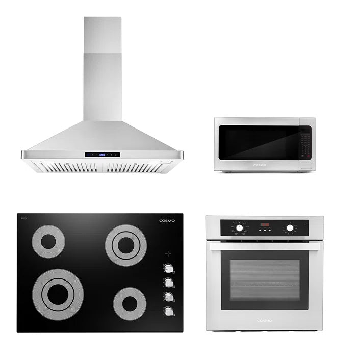 Cosmo 4 Piece, 30" Cooktop 24" Wall Oven 30" Microwave & French Door Refrigerator COS-4PKG-134
