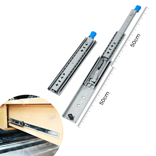 Glissières de tiroir à roulement à billes robustes, longueur de 100 cm, capacité de 70 kg, extension complète à trois sections pour une utilisation optimale de l'espace mobilier.
