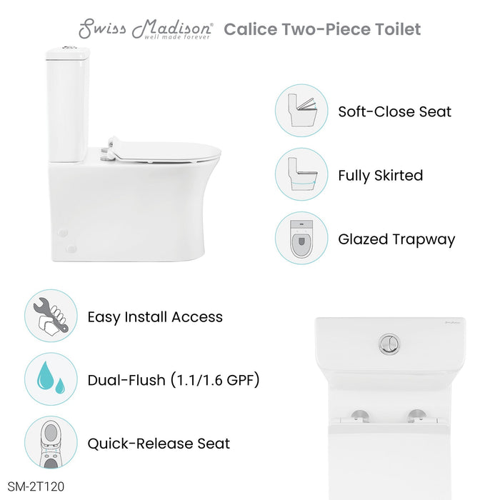 Swiss Madison Calice Two-Piece Elongated Rear Outlet Toilet Dual-Flush 0.8/1.28 gpf - SM-2T120