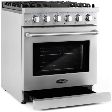 Cosmo 4-Piece, 30" Gas Range, Wall Mount Range Hood, Dishwasher and Refrigerator COS-4PKG-097