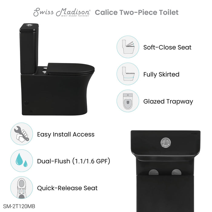Swiss Madison Calice Two-Piece Elongated Rear Outlet Toilet Dual-Flush 0.8/1.28 gpf - SM-2T120