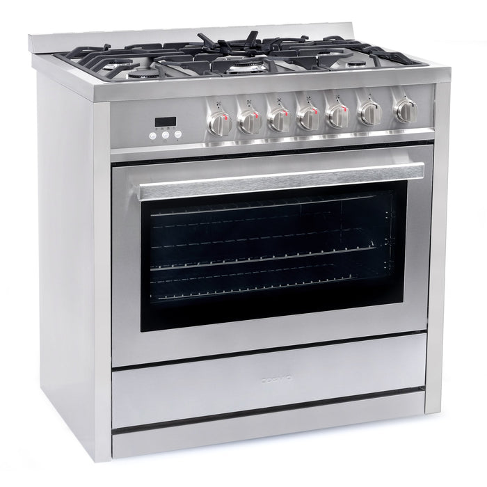 Cosmo 36'' 3.8 cu. ft. Single Oven Gas Range with 5 Burner Cooktop and Heavy Duty Cast Iron Grates in Stainless Steel COS-965AGC