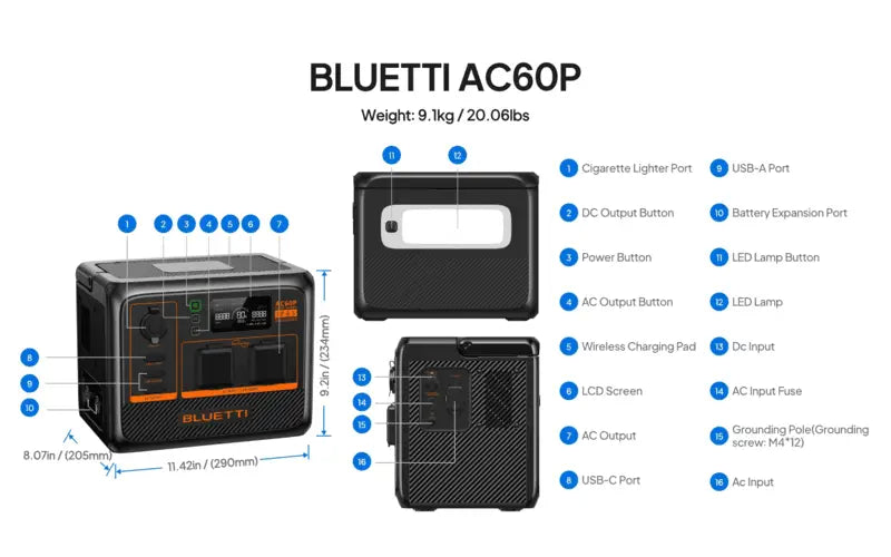Bluetti AC60P 504Wh recharge solaire camping
