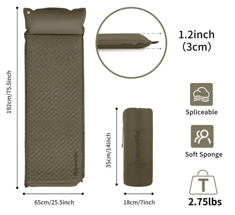 Matelas de couchage autogonflant Naturehike avec oreiller gonflable vue 2