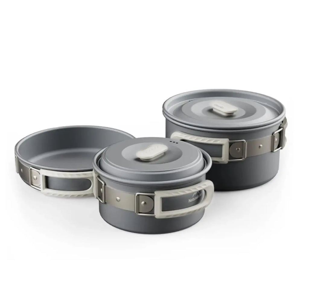 Batterie de cuisine Naturehike Traitement durable contre l'oxydation dure Set pour 2-4 personnes (1,7L pot + 7-inch frying pan + 0,8L kettle) Gris