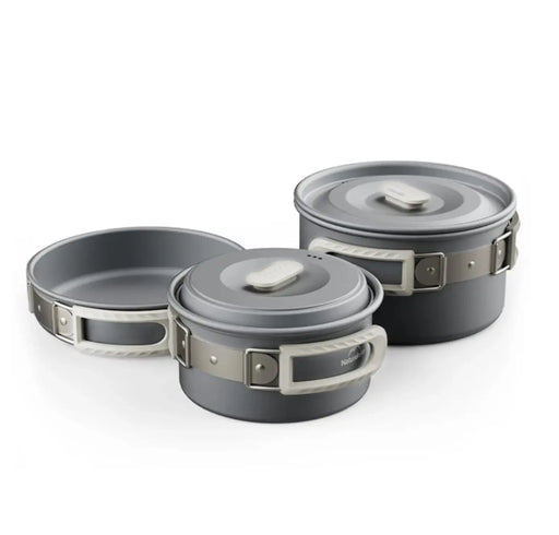 Batterie de cuisine Naturehike Traitement durable contre l'oxydation dure Set pour 2-4 personnes (1,7L pot + 7-inch frying pan + 0,8L kettle) Gris