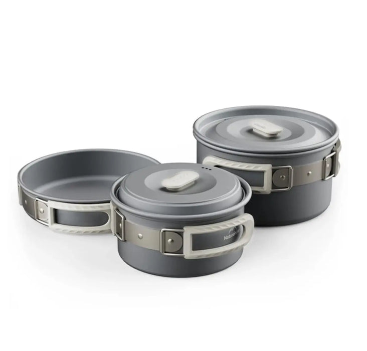 Batterie de cuisine Naturehike Traitement durable contre l'oxydation dure Set pour 2-4 personnes (1,7L pot + 7-inch frying pan + 0,8L kettle) Gris