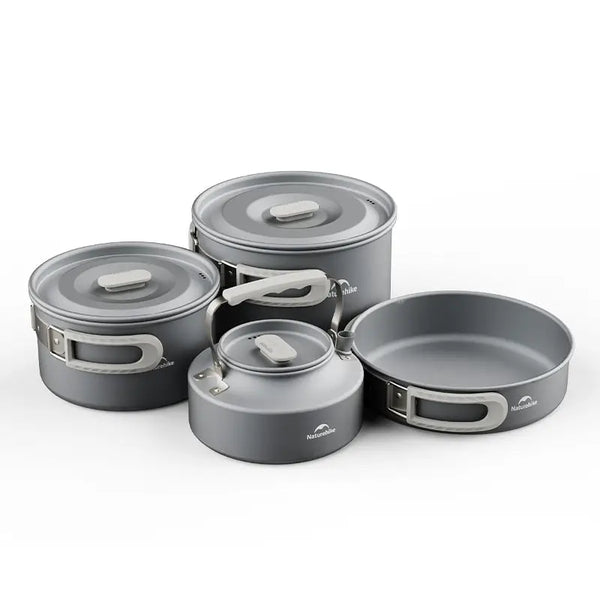 Batterie de cuisine Naturehike Traitement durable contre l'oxydation dure Ensemble pour 4-7 personnes (marmite suspendue 3L + marmite 1,7L + poêle à frire 8 pouces + bouilloire 0,8L) vue 2