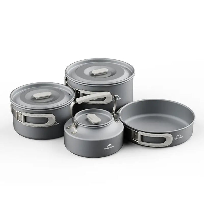 Batterie de cuisine Naturehike Traitement durable contre l'oxydation dure Ensemble pour 4-7 personnes (marmite suspendue 3L + marmite 1,7L + poêle à frire 8 pouces + bouilloire 0,8L) vue 2
