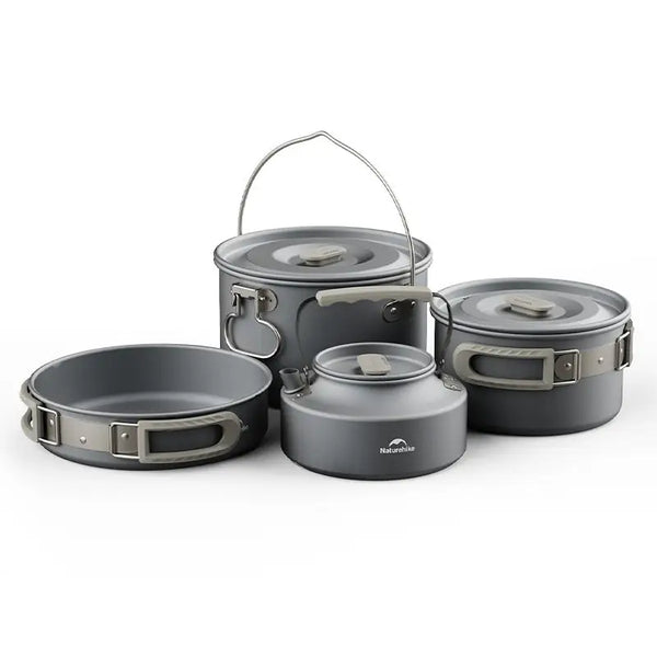 Batterie de cuisine Naturehike Traitement durable contre l'oxydation dure Ensemble pour 4-7 personnes (marmite suspendue 3L + marmite 1,7L + poêle à frire 8 pouces + bouilloire 0,8L) vue 2