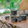 Batterie de cuisine Naturehike Traitement durable contre l'oxydation dure Ensemble pour 4-7 personnes (marmite suspendue 3L + marmite 1,7L + poêle à frire 8 pouces + bouilloire 0,8L) Gris