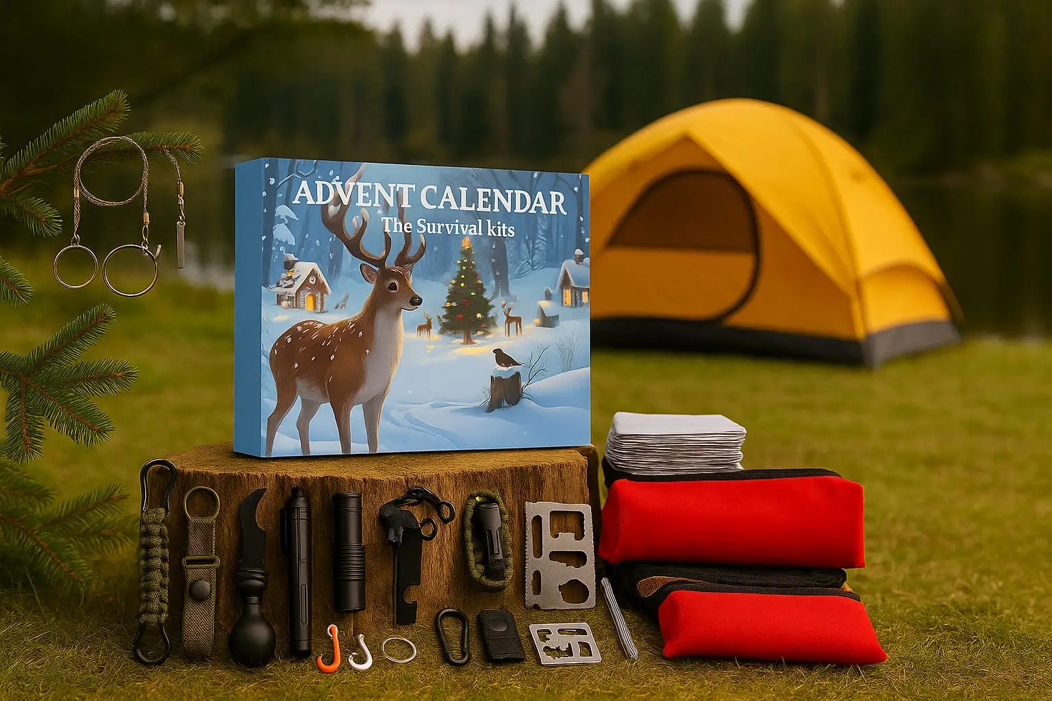 Calendrier de l’Avent Kit de Survie 24 en 1 – Cadeau de Noël Original pour Camping, Randonnée, Outdoor et Aventuriers Woody’s Camp