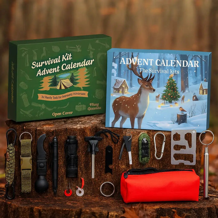 Calendrier de l’Avent Kit de Survie 24 en 1 – Cadeau de Noël Original pour Camping, Randonnée, Outdoor et Aventuriers Woody’s Camp