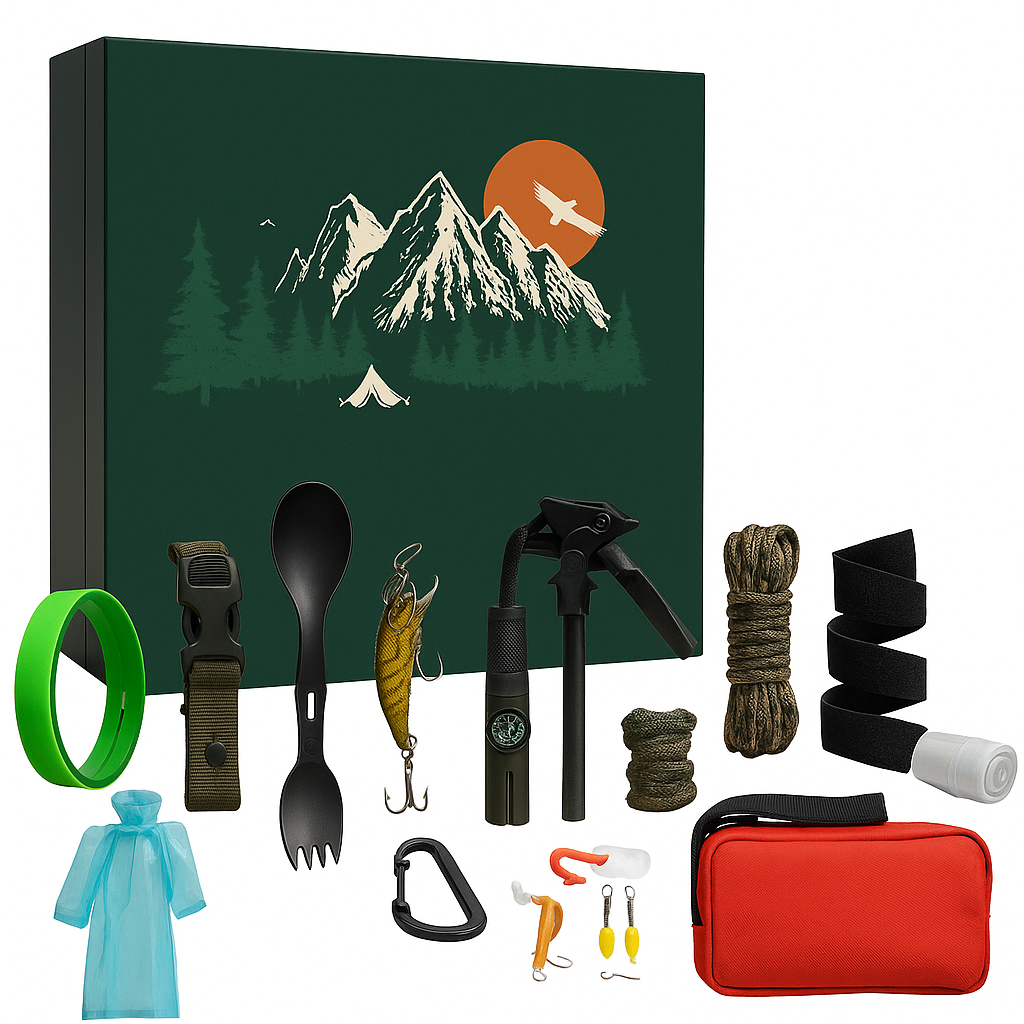 Calendrier de l’Avent Kit de Survie 24 en 1 – Cadeau de Noël Original pour Camping, Randonnée, Outdoor et Aventuriers Woody’s Camp