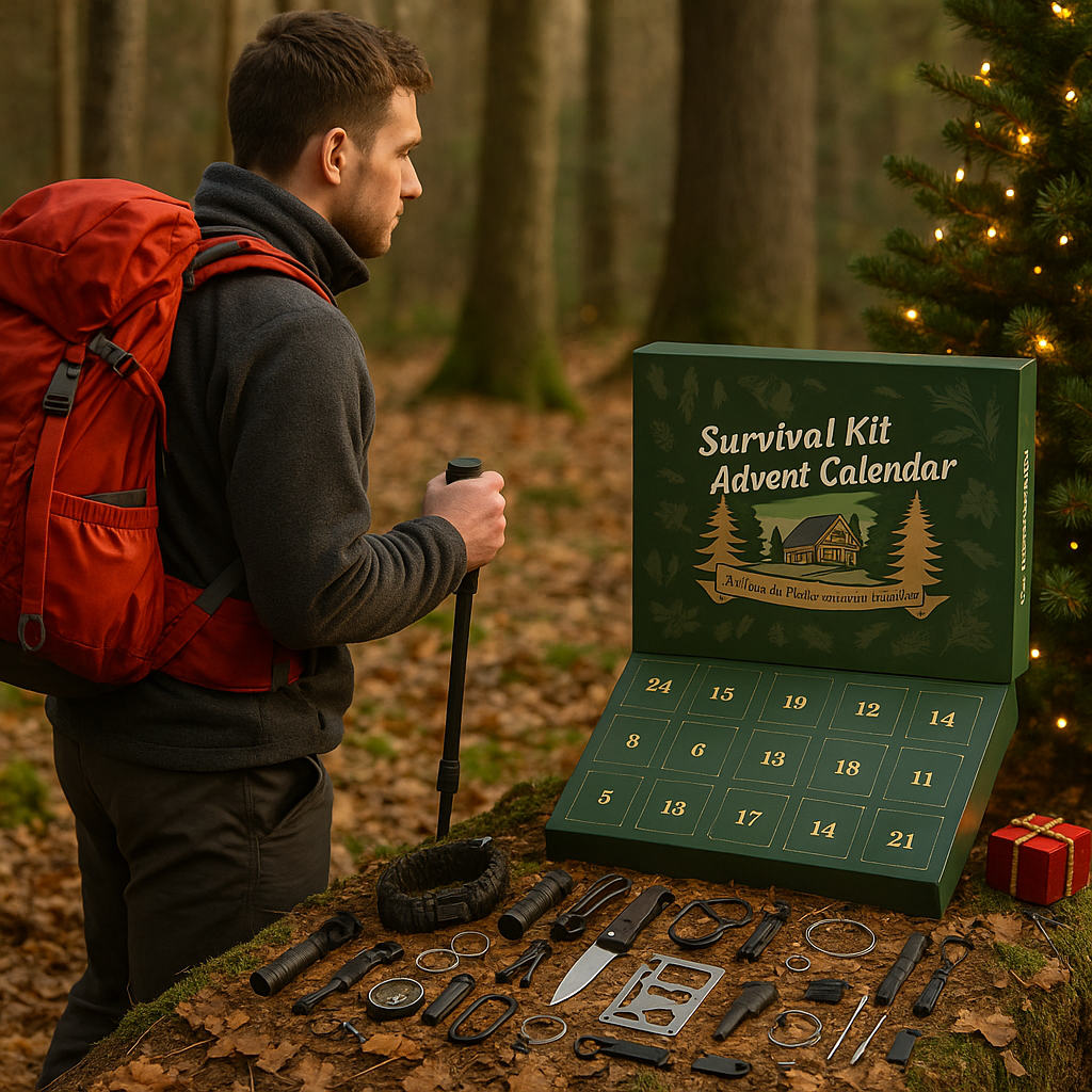 Calendrier de l’Avent Kit de Survie 24 en 1 – Cadeau de Noël Original pour Camping, Randonnée, Outdoor et Aventuriers Woody’s Camp