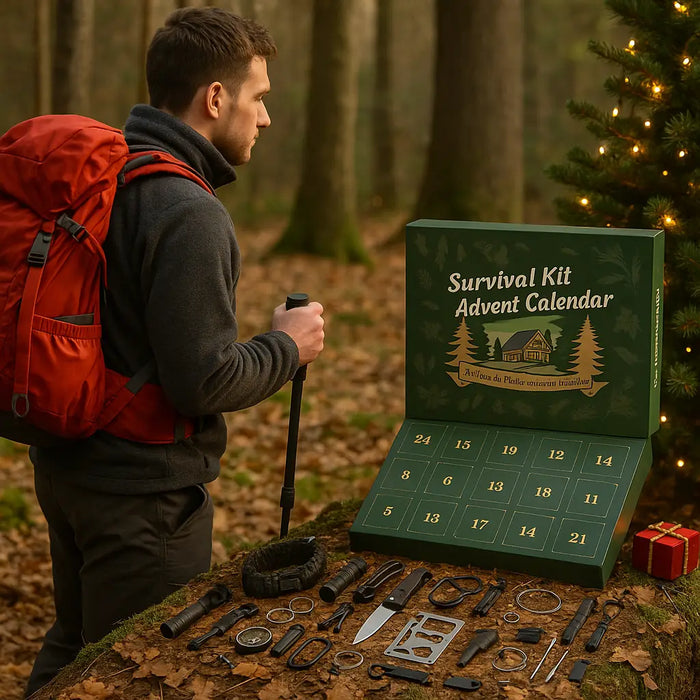 Calendrier de l’Avent Kit de Survie 24 en 1 – Cadeau de Noël Original pour Camping, Randonnée, Outdoor et Aventuriers Woody’s Camp