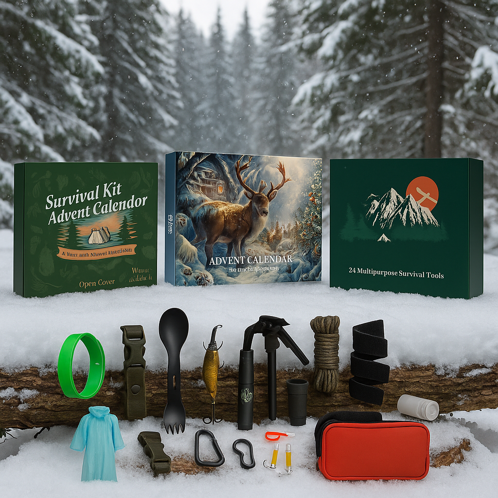 Calendrier de l’Avent Kit de Survie 24 en 1 – Cadeau de Noël Original pour Camping, Randonnée,  tente de toit