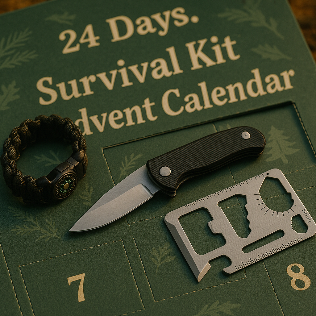 Calendrier de l’Avent Kit de Survie 24 en 1 – Cadeau de Noël Original pour Camping, Randonnée, Outdoor et Aventuriers Woody’s Camp