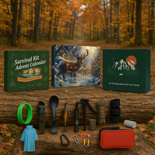 Calendrier de l’Avent Kit de Survie 24 en 1 – Cadeau de Noël Original pour Camping, Randonnée, Outdoor et Aventuriers Woody’s Camp