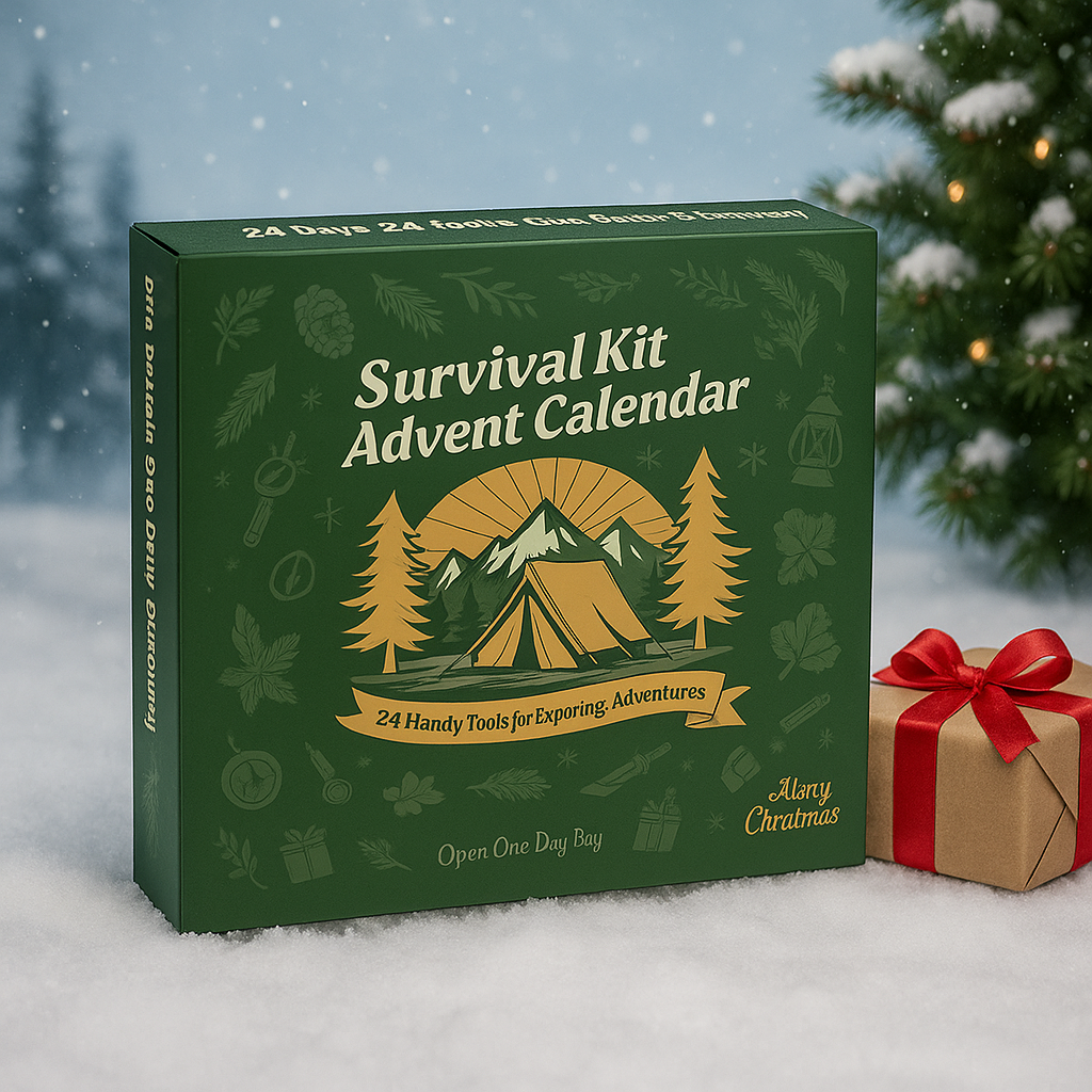 Calendrier de l’Avent Kit de Survie 24 en 1 – Cadeau de Noël Original pour Camping, Randonnée, Outdoor et Aventuriers Woody’s Camp