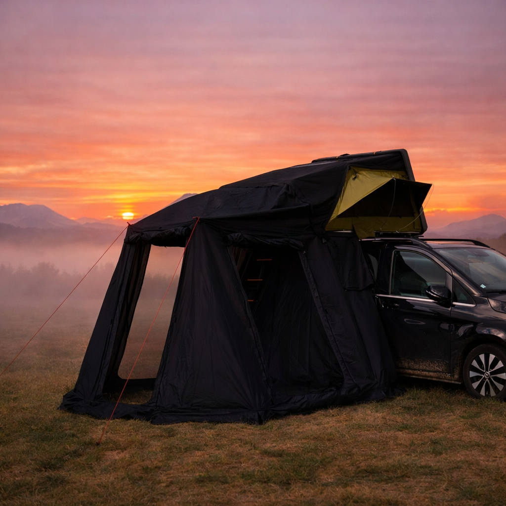 Annexe d’intimité noire pour tente de toit rigide Famille XL 4-5pers. – Lexagones