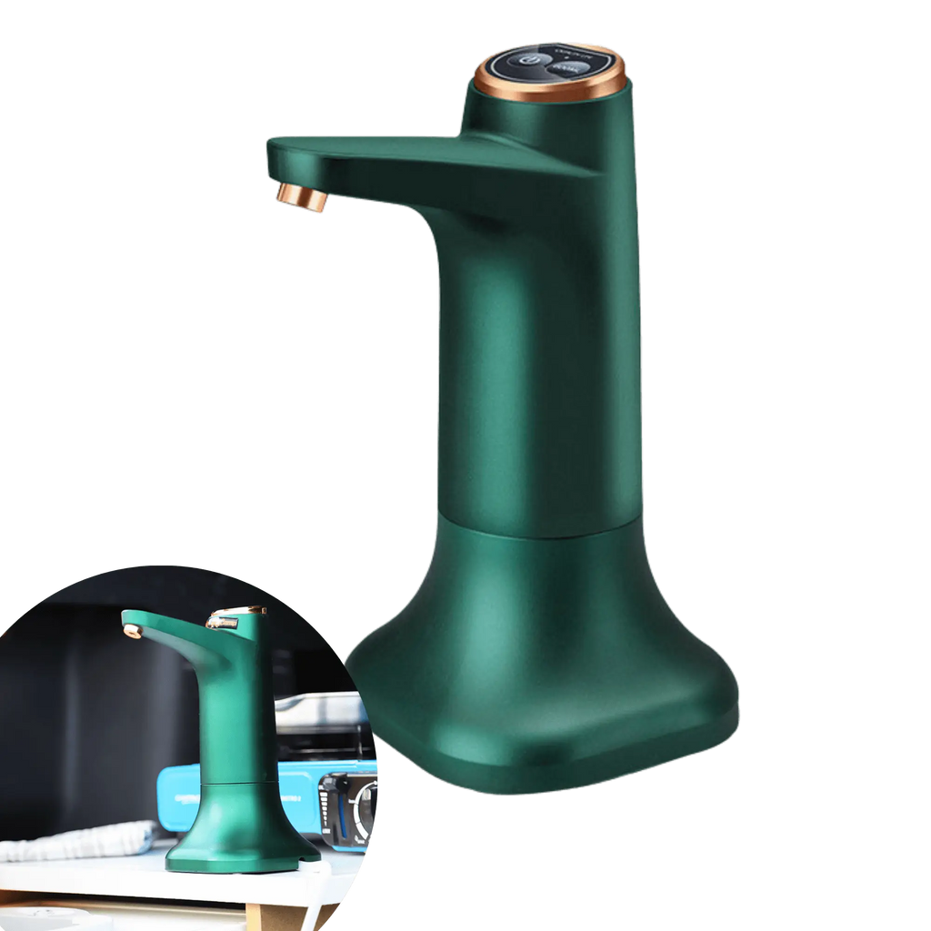 Robinet électrique de camping vert avec charge USB rapide, adapté pour camping, van, et cuisine, polyvalent et facile à installer.