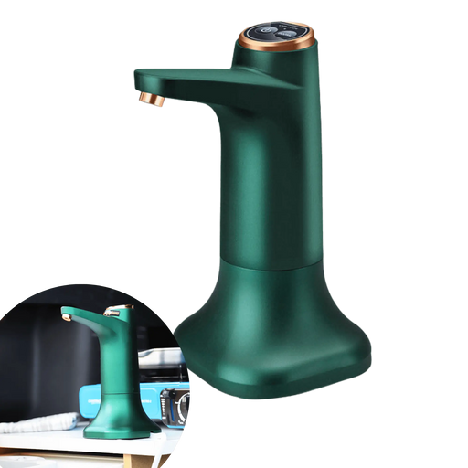 Robinet électrique de camping vert avec charge USB rapide, adapté pour le camping, les vans et la cuisine, polyvalent et facile à installer.