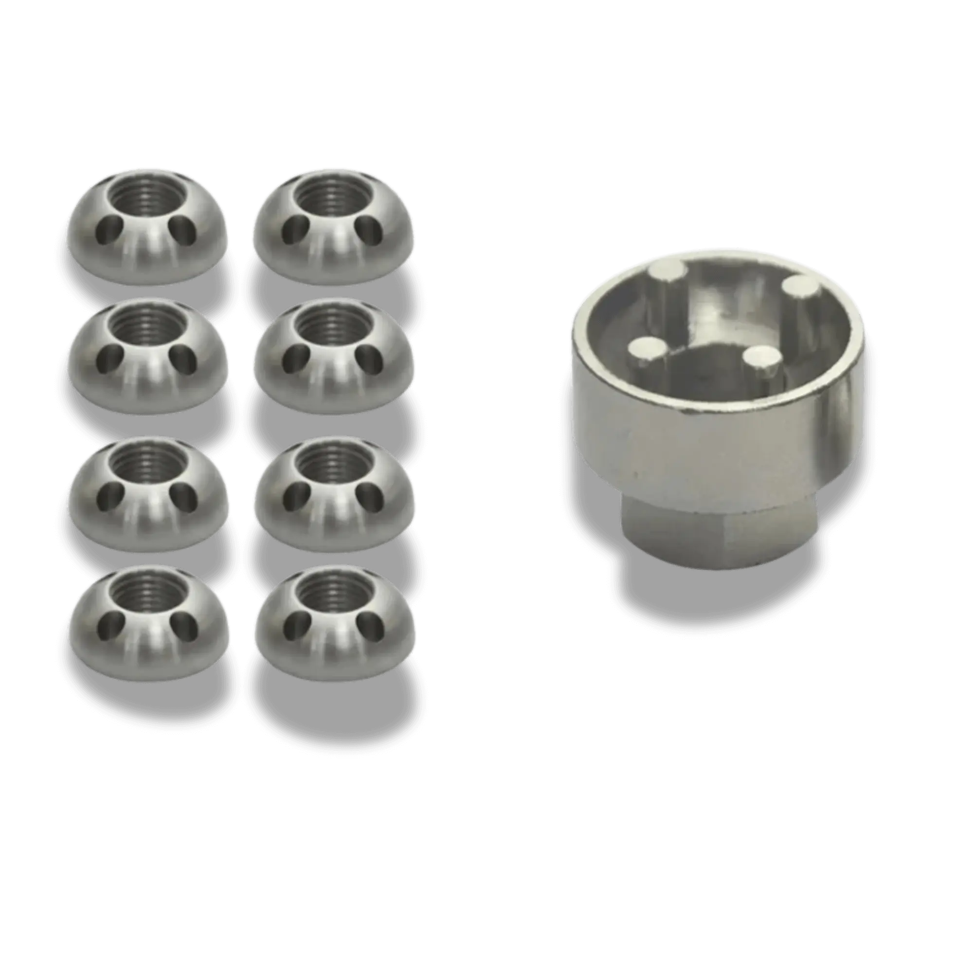 Antivol Tente de Toit Universel M8 kit with 8 stainless steel locking nuts and special key.