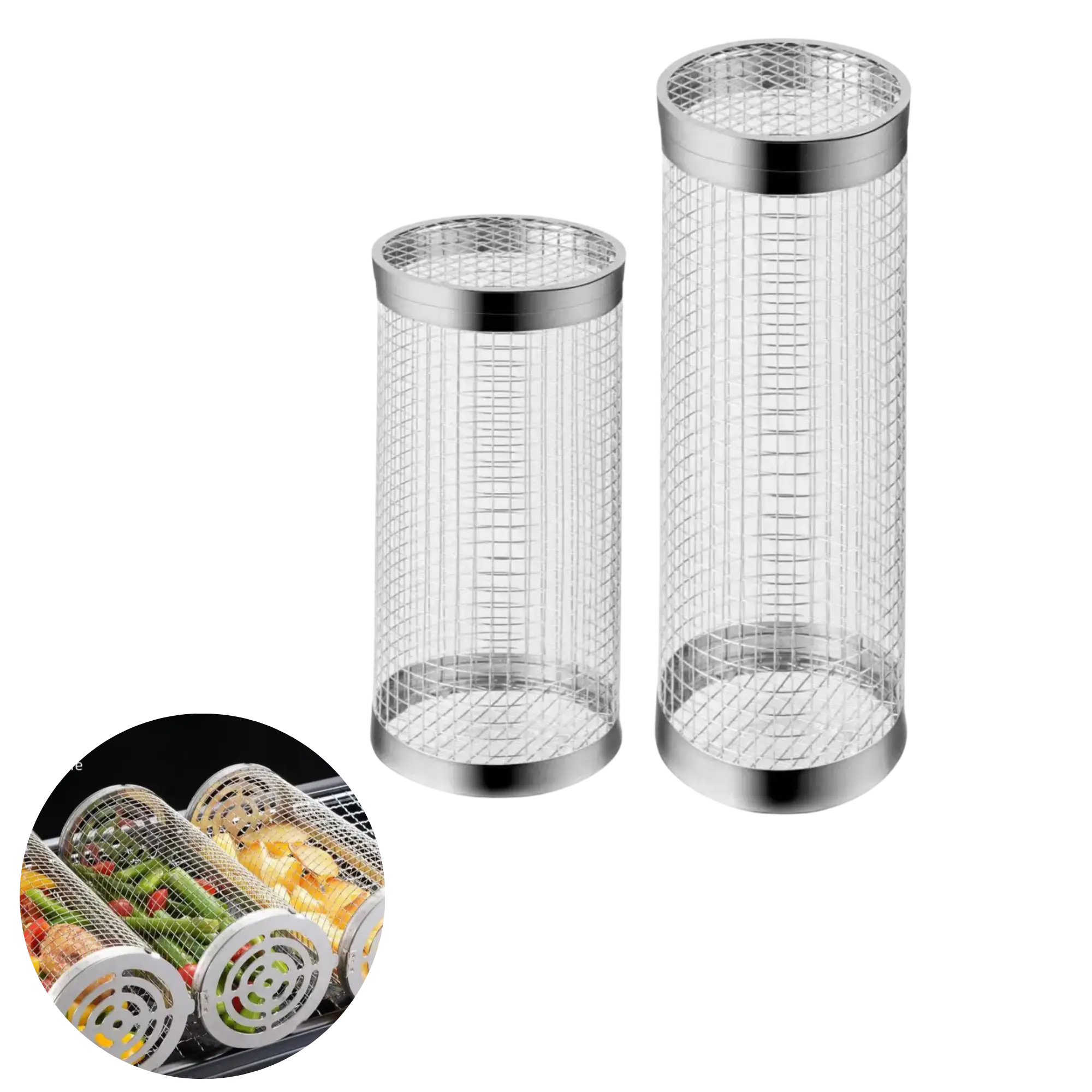 Panier de grillade rotatif barbecue de camping  – Cage grill en acier inoxydable