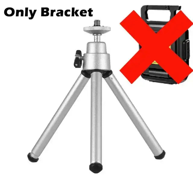 Silver metal tripod bracket with red X indicating no case included, isolated on white background.