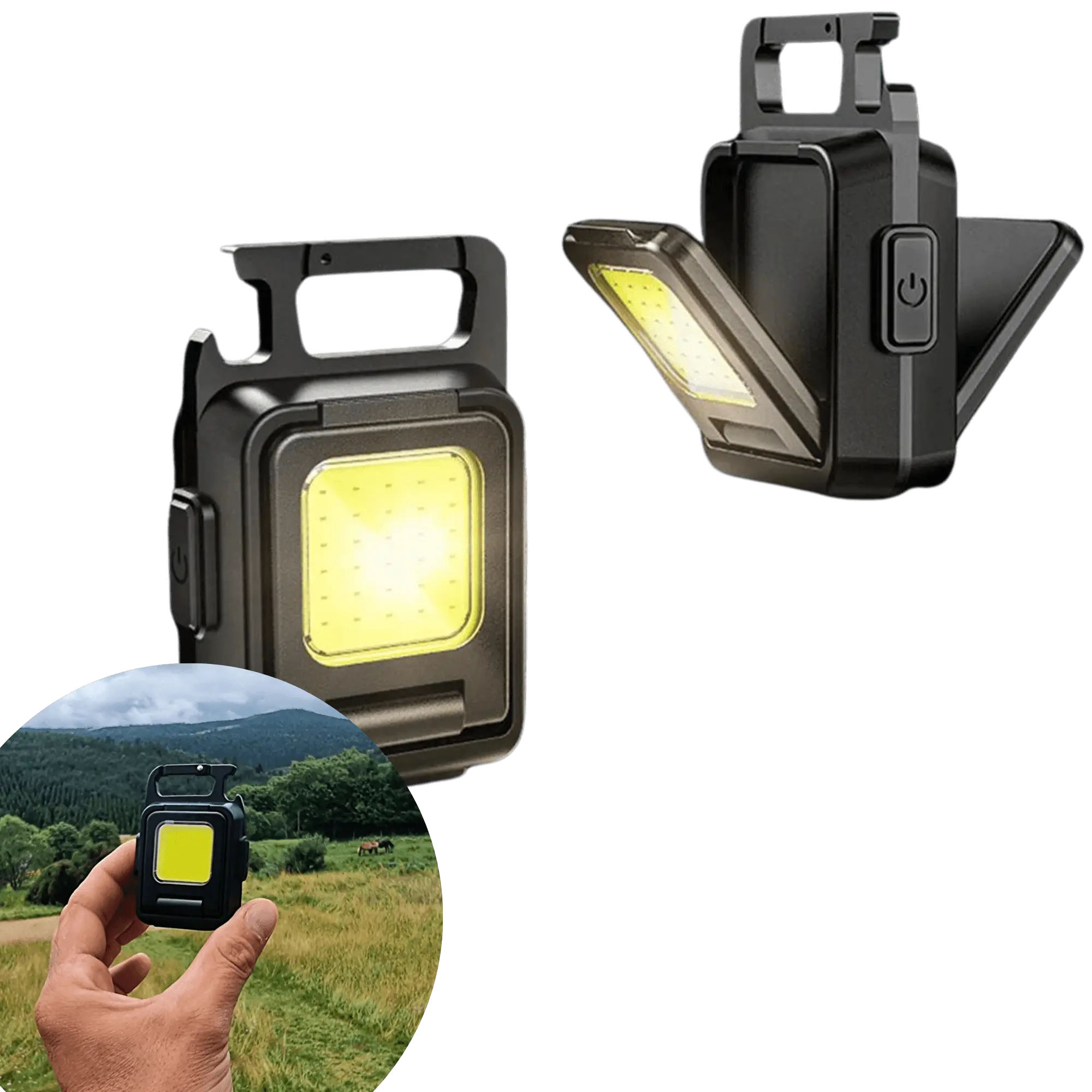 Mini Lampe de Poche ultrapuissante LED affichée dans un cadre naturel, compact et idéale pour les aventures nocturnes.